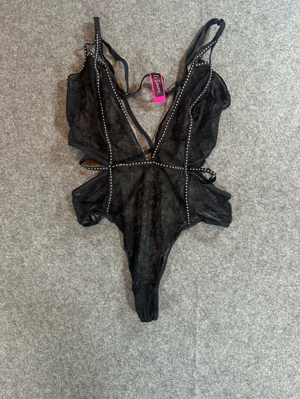 La SENZA Black Lace Stud-Trim Bodysuit